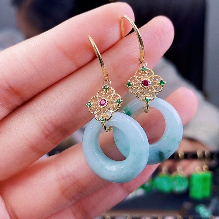 翡翠银S925镶嵌耳饰饰品