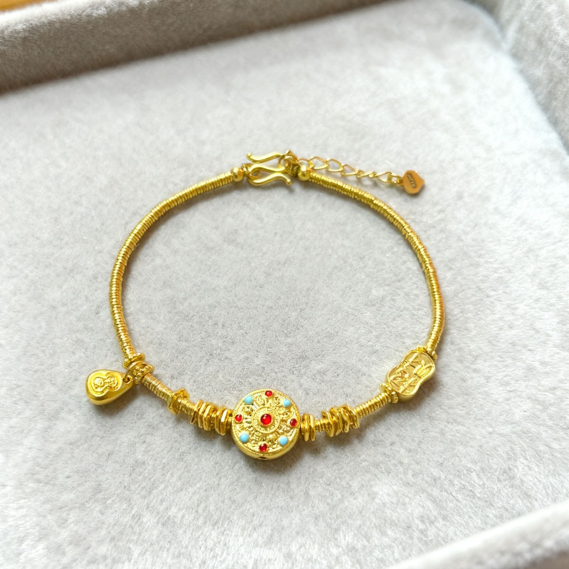 胖大福足金黄金手链国风原创设计百搭手绳女民族风日潮圣诞礼物