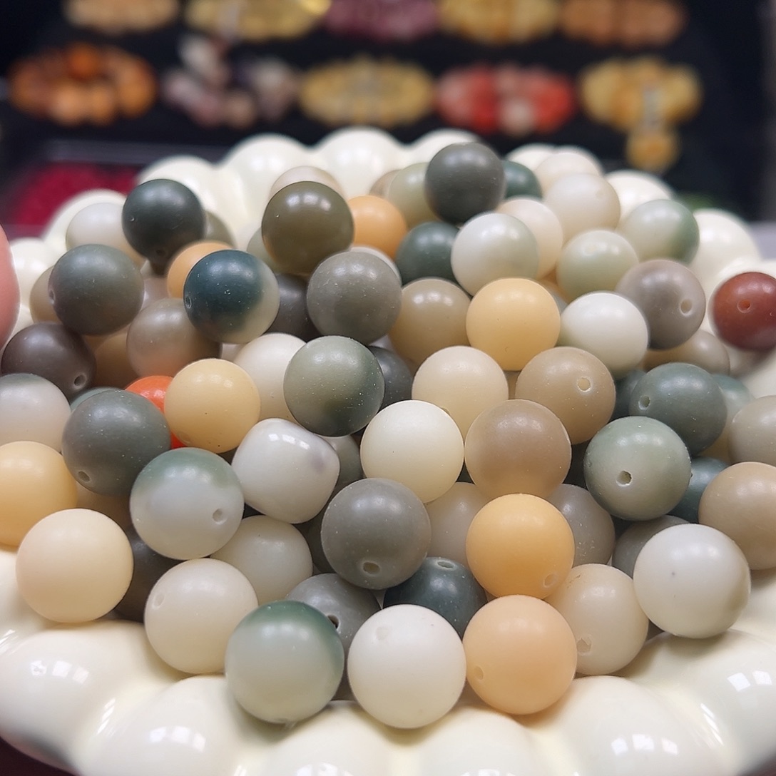 手串菩提根/象牙果微瑕卡14左右原色多宝圆120颗