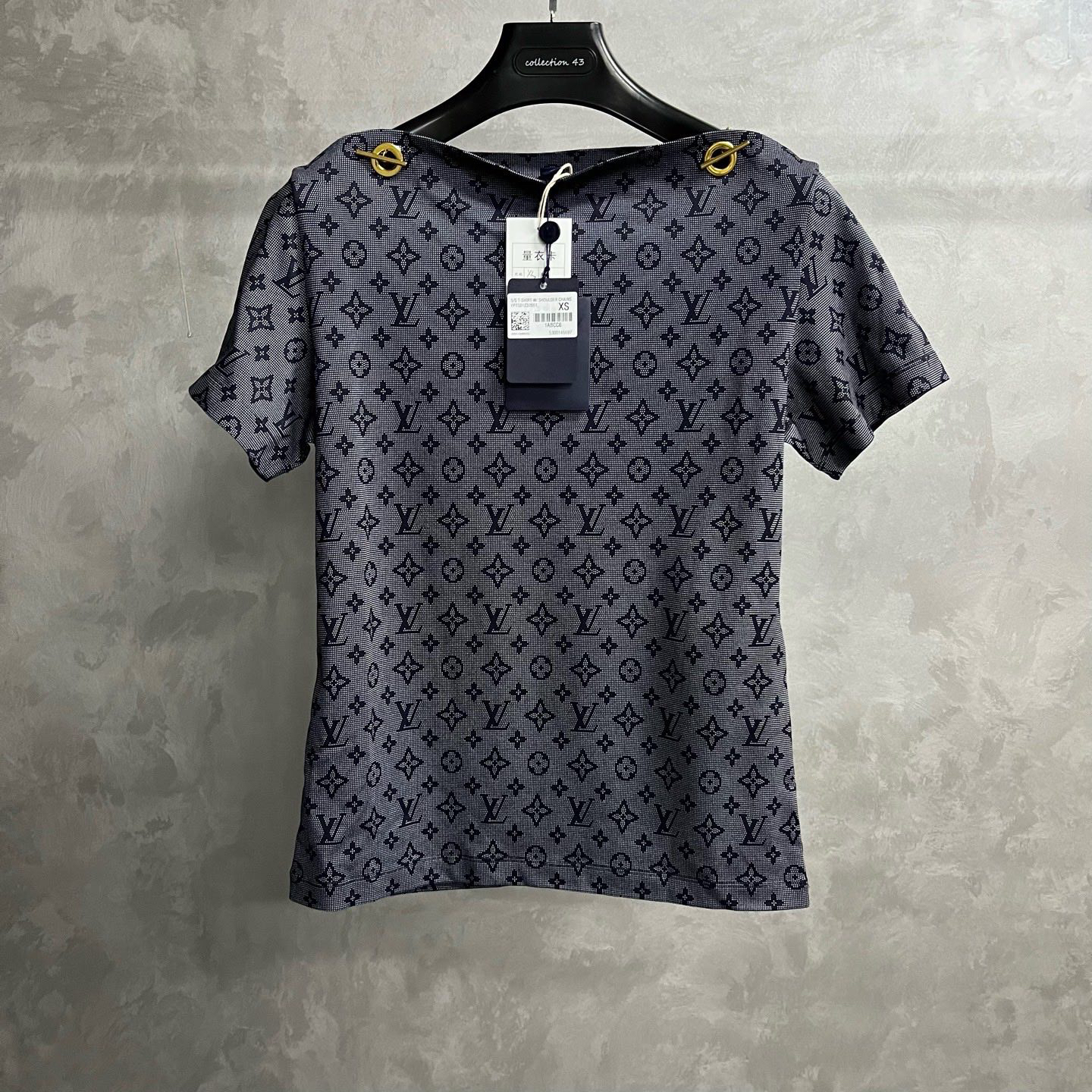 未使用 LouisVuitton/路易威登 海军蓝色logo满印金属装饰短袖/xs