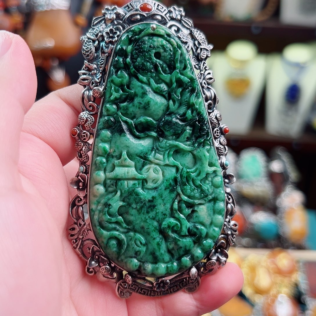 翡翠银S925镶嵌手链国风