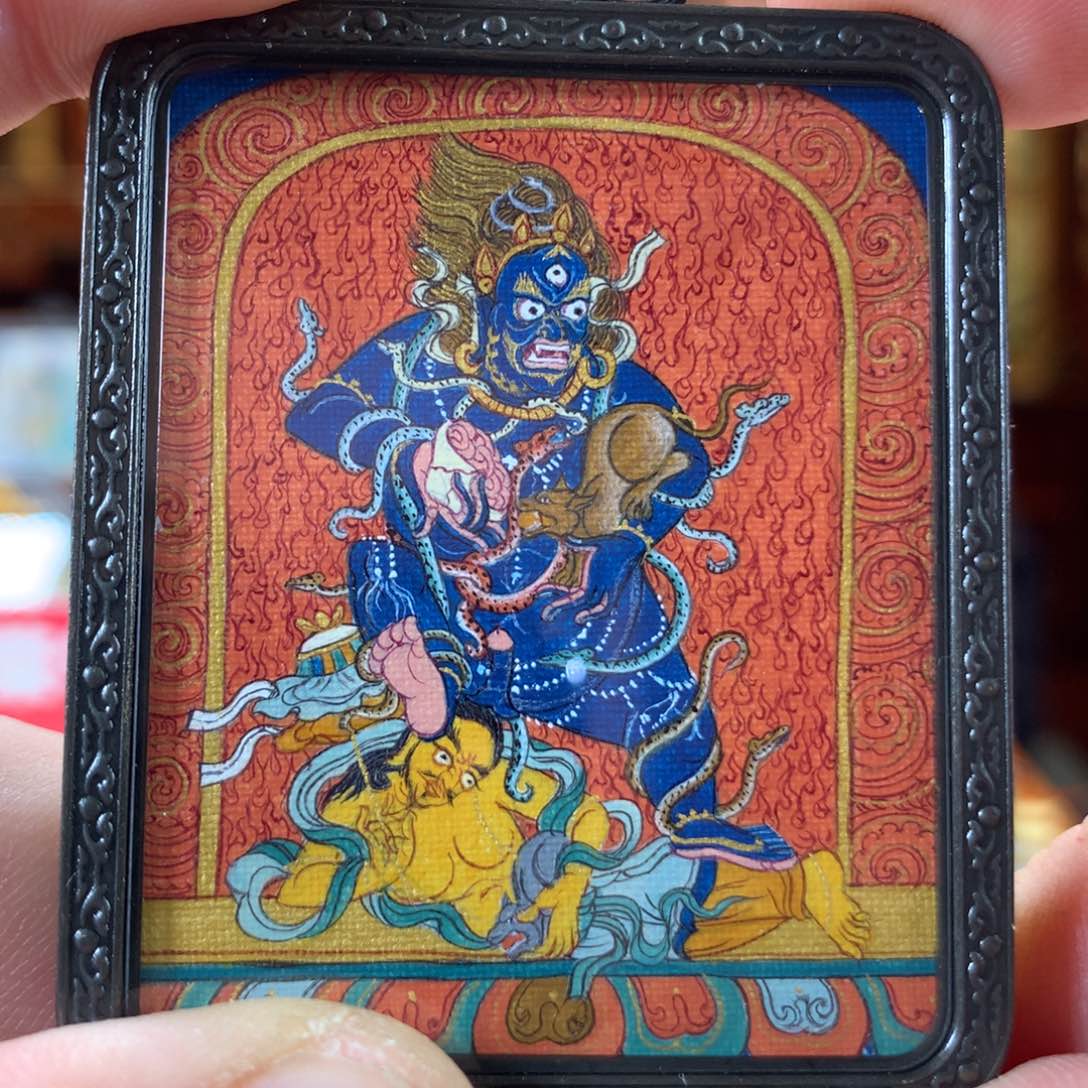 吊坠西藏纯手绘唐卡黑财神作品