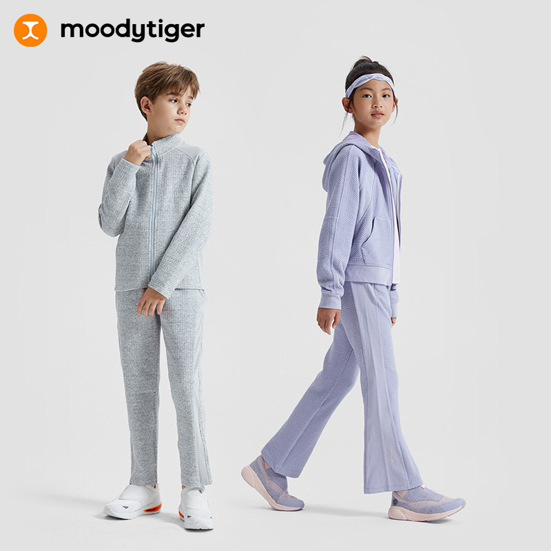 moodytiger【活动长裤17】儿童套装肌理感拼接连帽外套休闲运动