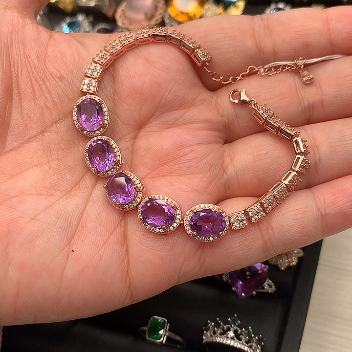 手链银S925镀金镶嵌紫晶