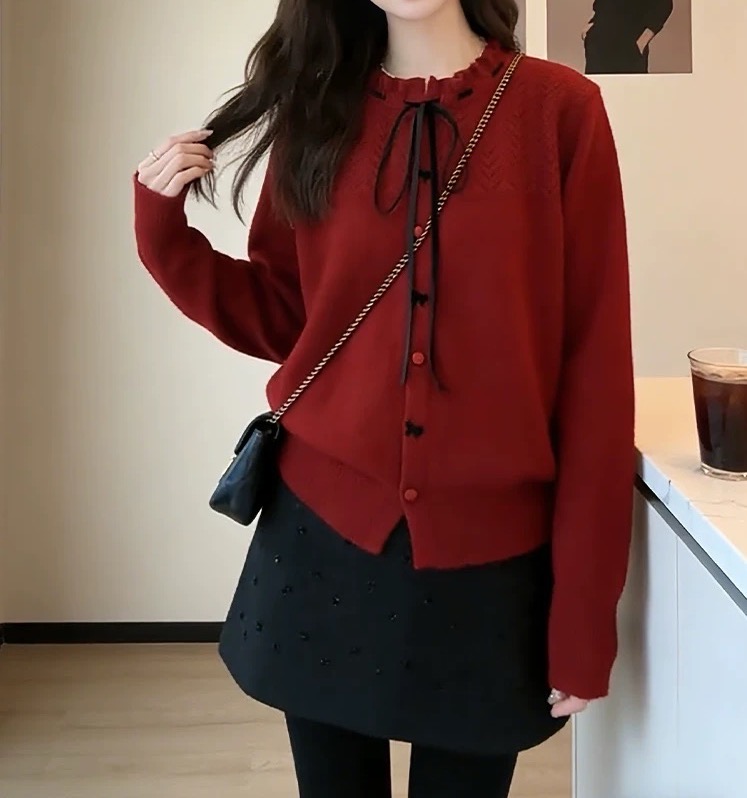 [DARUI]小香风软糯针织开衫毛衣2025秋冬爆款慵懒高级感上衣5921