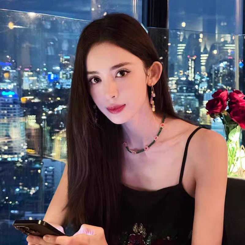 黄铜项链 【娜扎同款系列】法式彩色水晶花朵米珠手工串珠项链 大媛