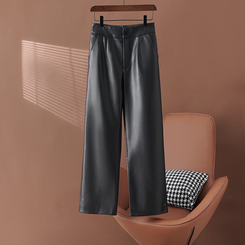 【星星】真皮绵羊皮阔腿裤九分裤百搭口袋保暖休闲裤简约秋季