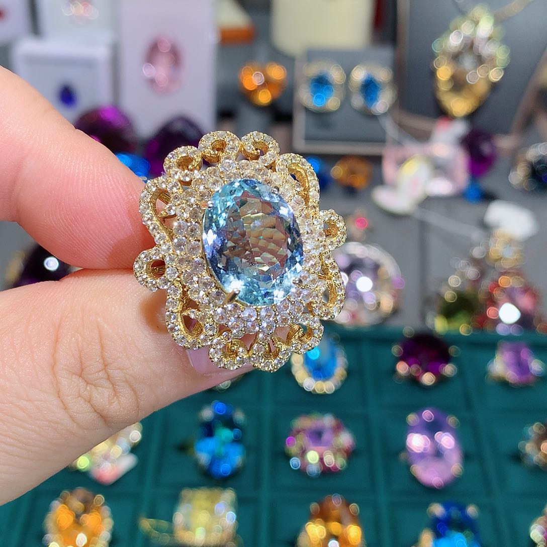 托帕石戒指银S925镶嵌戒指