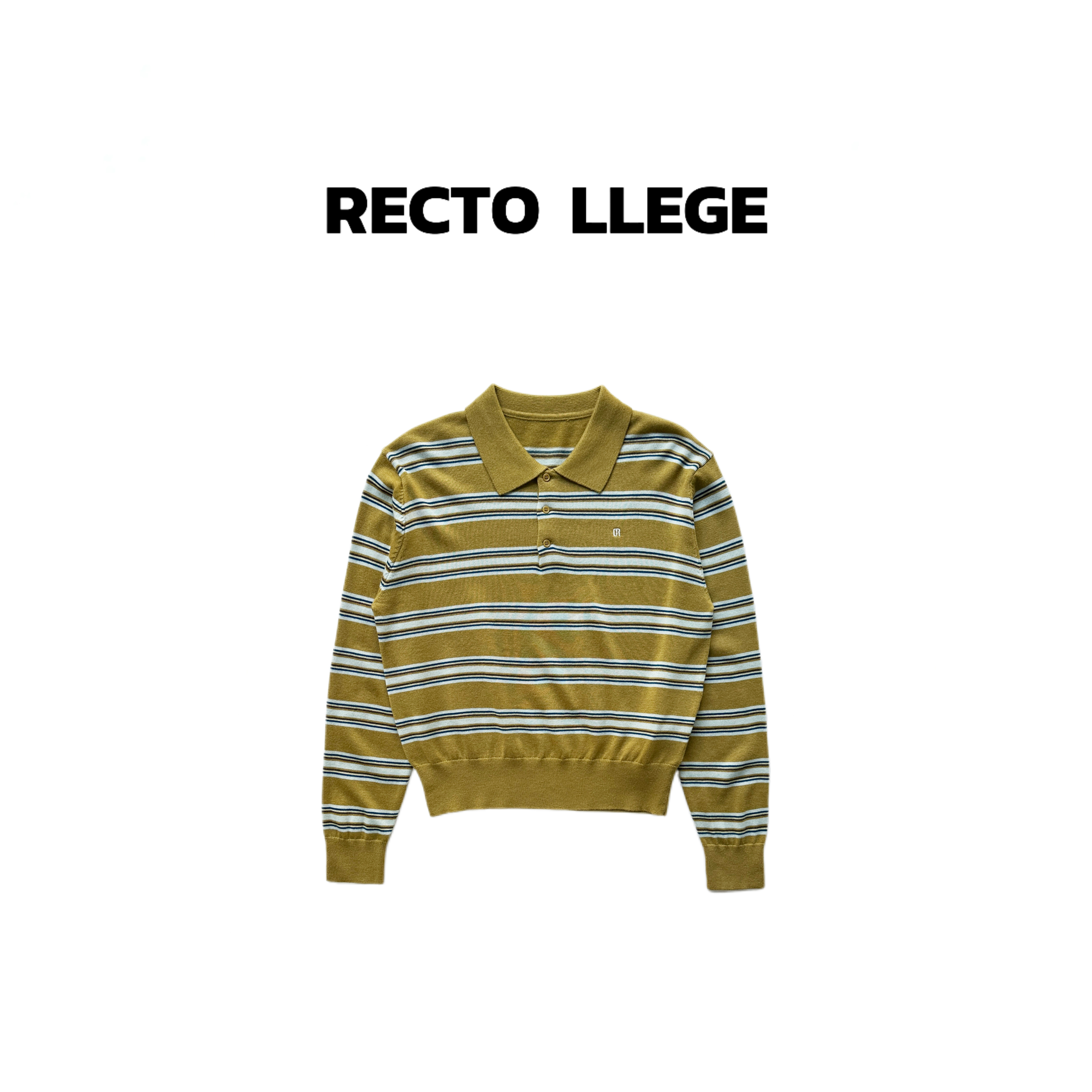 【RECTO LLEGE】复古撞色条纹polo领百搭羊毛长袖针织衫