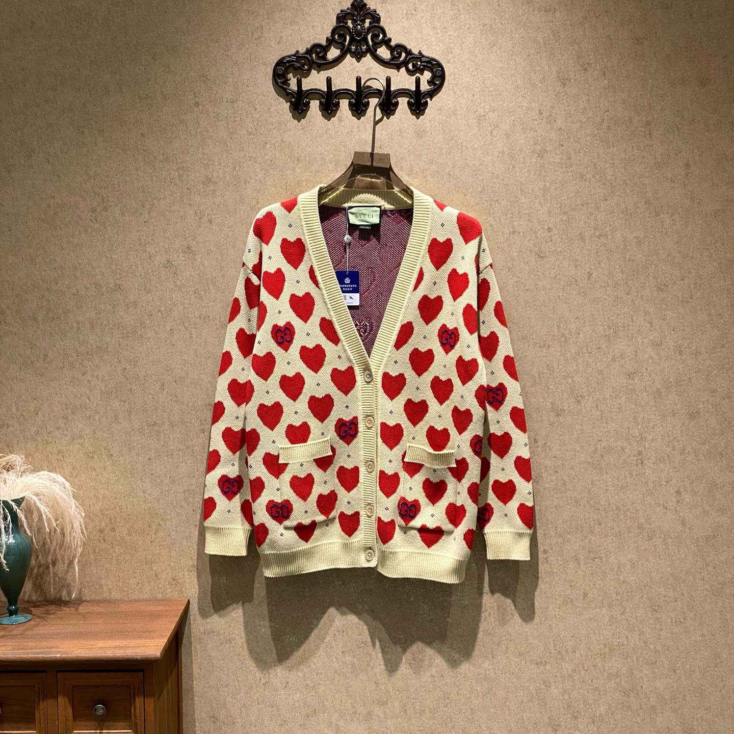 99新 GUCCI/古驰 Gucci 双G爱心满印针织开衫/s码/JM37275