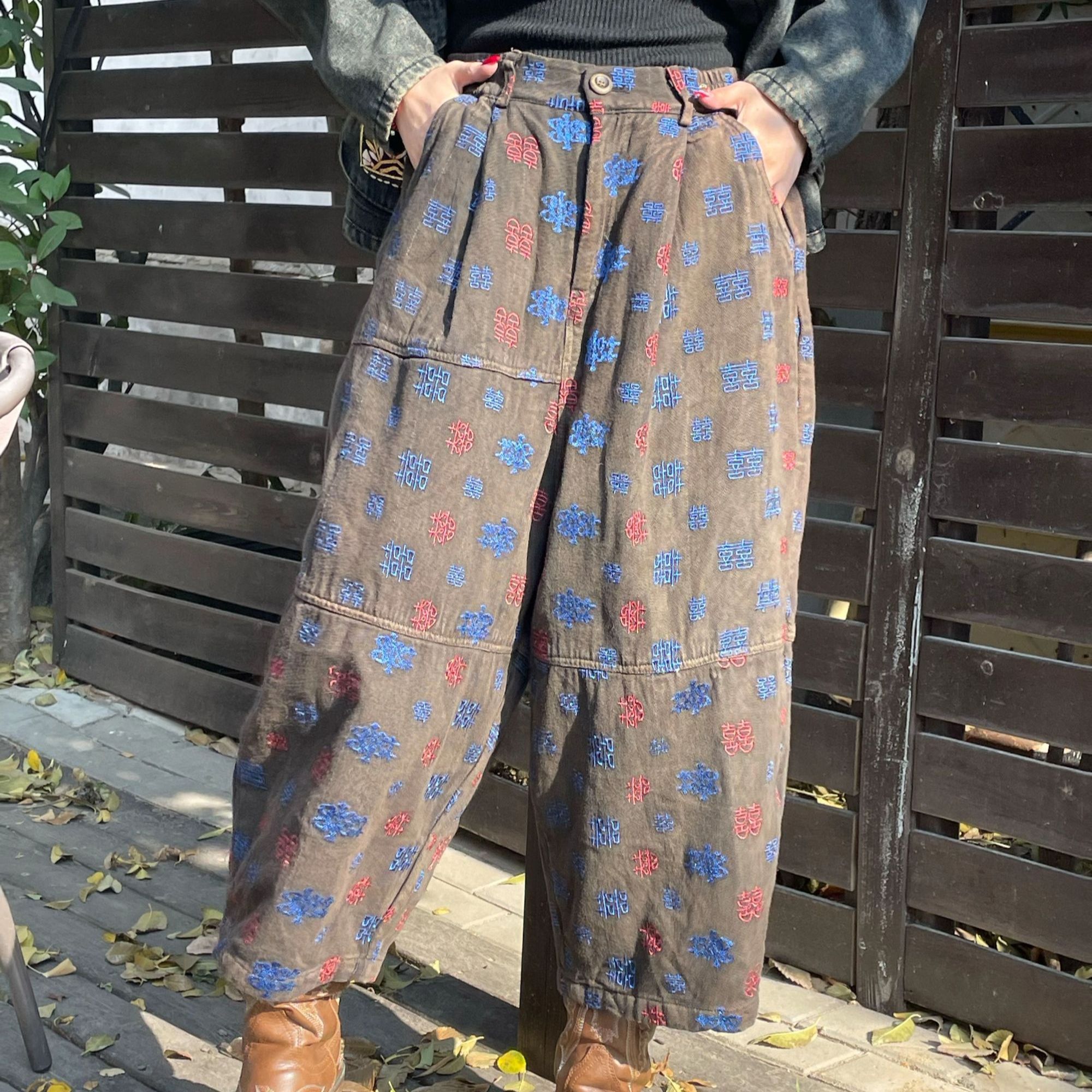 【双喜】重工刺绣款百搭裤子休闲时尚8513-64双喜裤