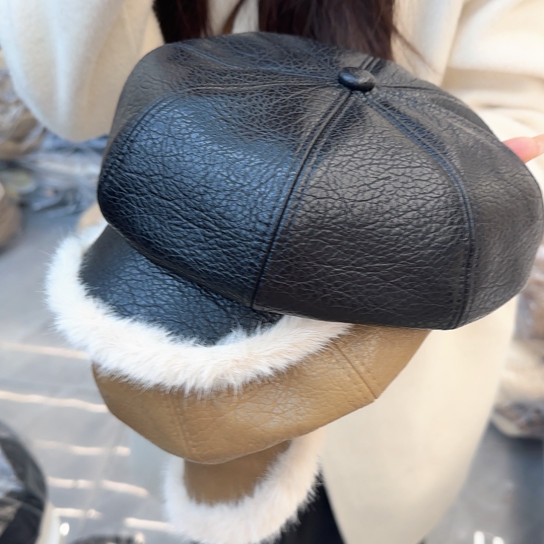 麂皮绒八角帽好看