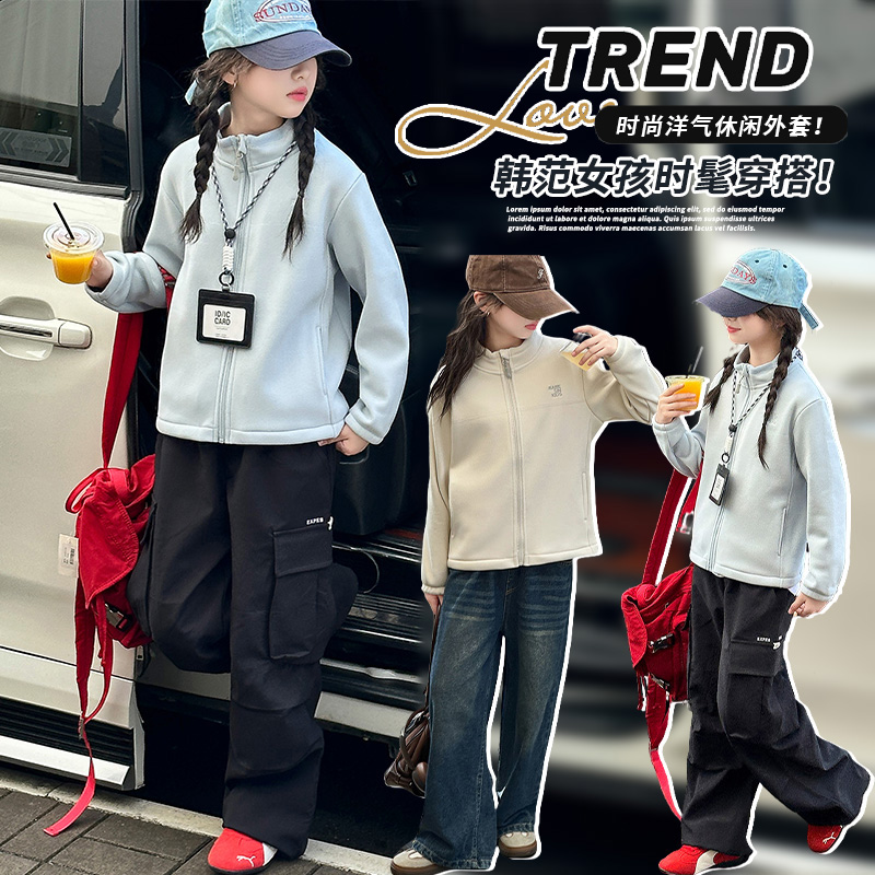 女童秋冬款韩版休闲加绒校服神器一体绒套装中大童洋气儿童秋装