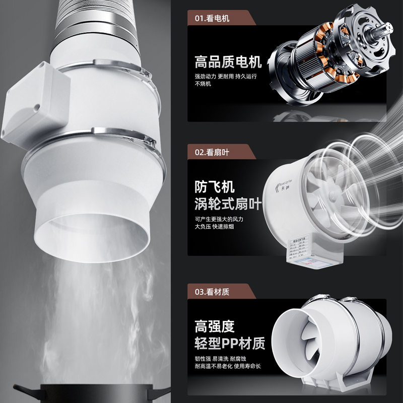 斜流增压管道风机卫生间火锅店麻将房台球室商场通风换气扇排风扇