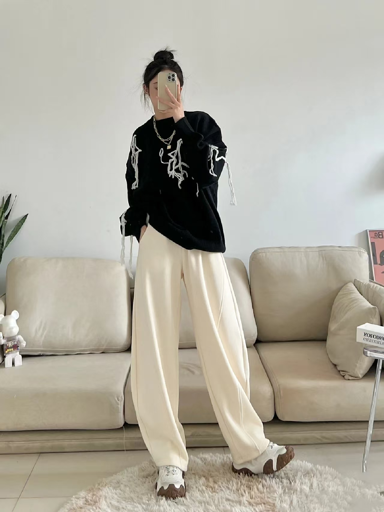 （绵羊毛香蕉库）高腰绵羊毛显瘦遮肉保暖垂感弯刀裤