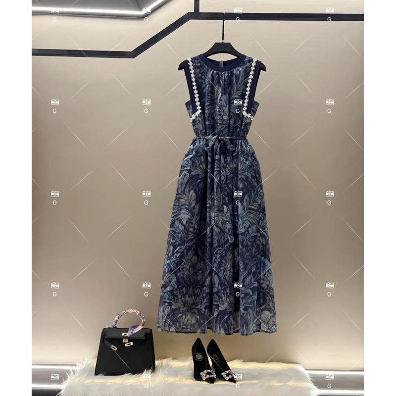 【雨】夏季新款复古时尚百搭印花无袖连衣裙 H-1225