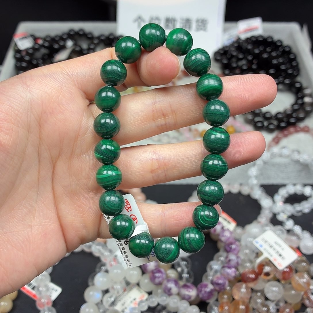 未镶嵌水晶手串卡10孔雀石24