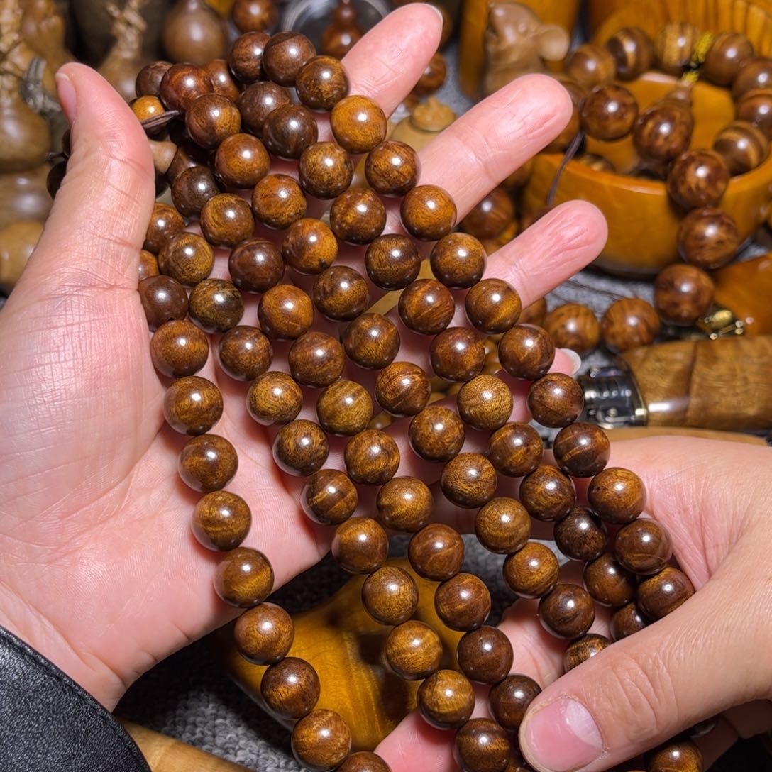 金丝楠枯木老料佛珠手链1.2