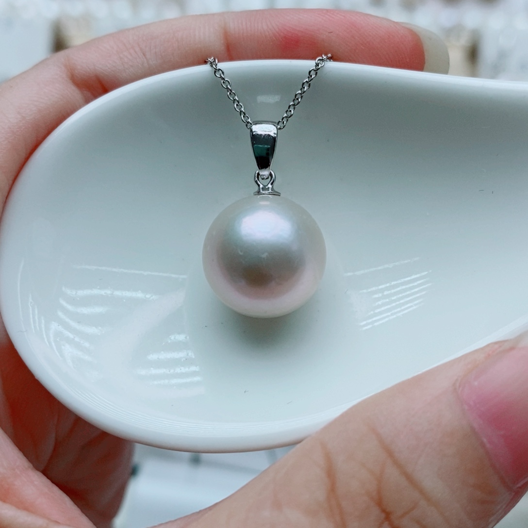 淡水珍珠银S925镶嵌吊坠(赠链)13.5mm