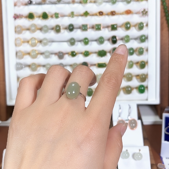 和田玉戒指银S925镶嵌