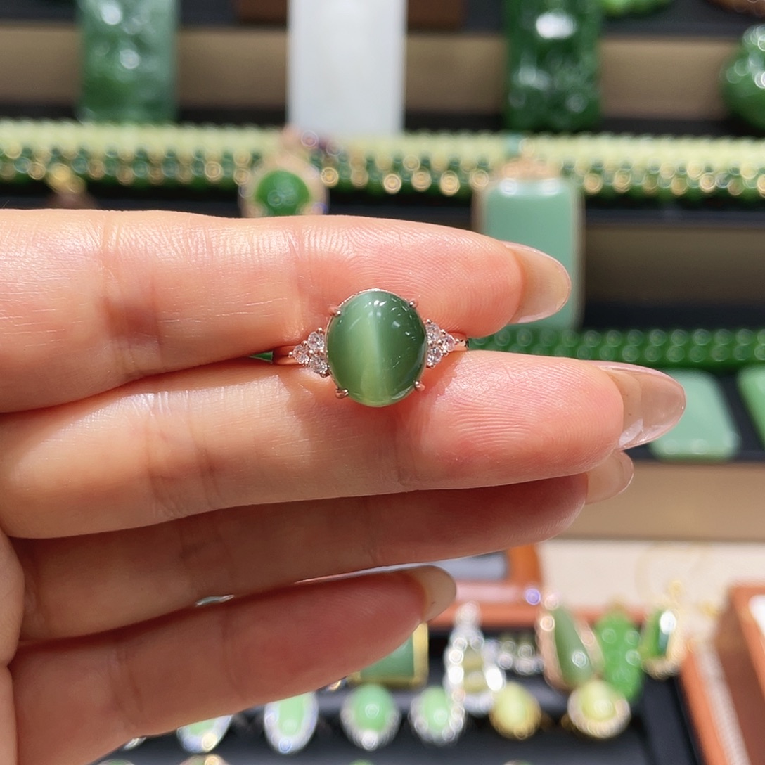 和田玉银S925镶嵌戒指