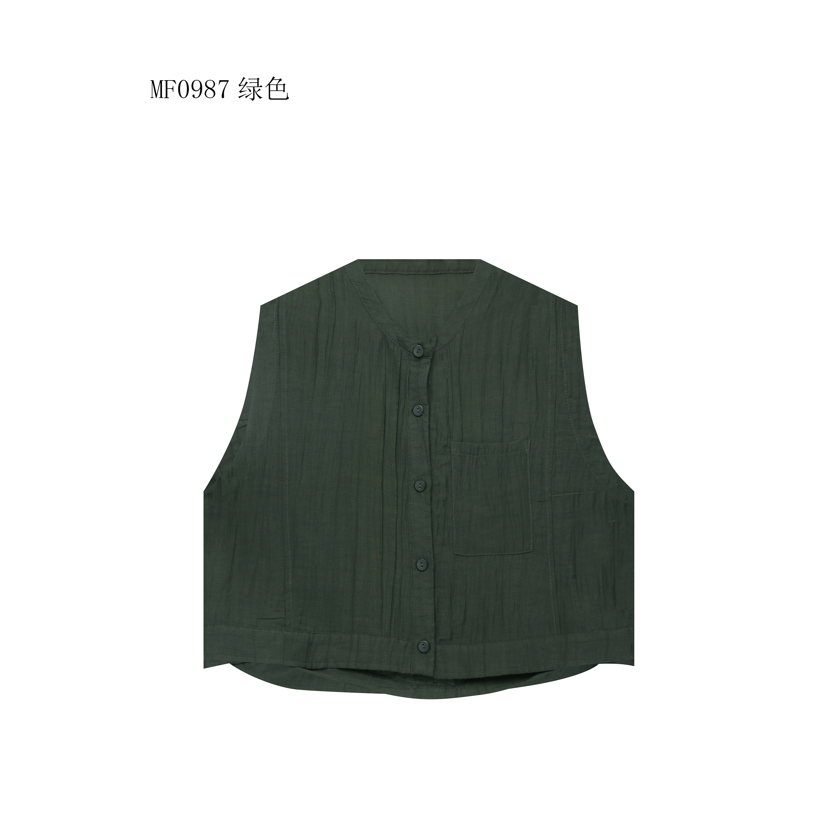 【麻訪家】MF0987绿色文艺简约休闲百搭坎肩开衫上衣