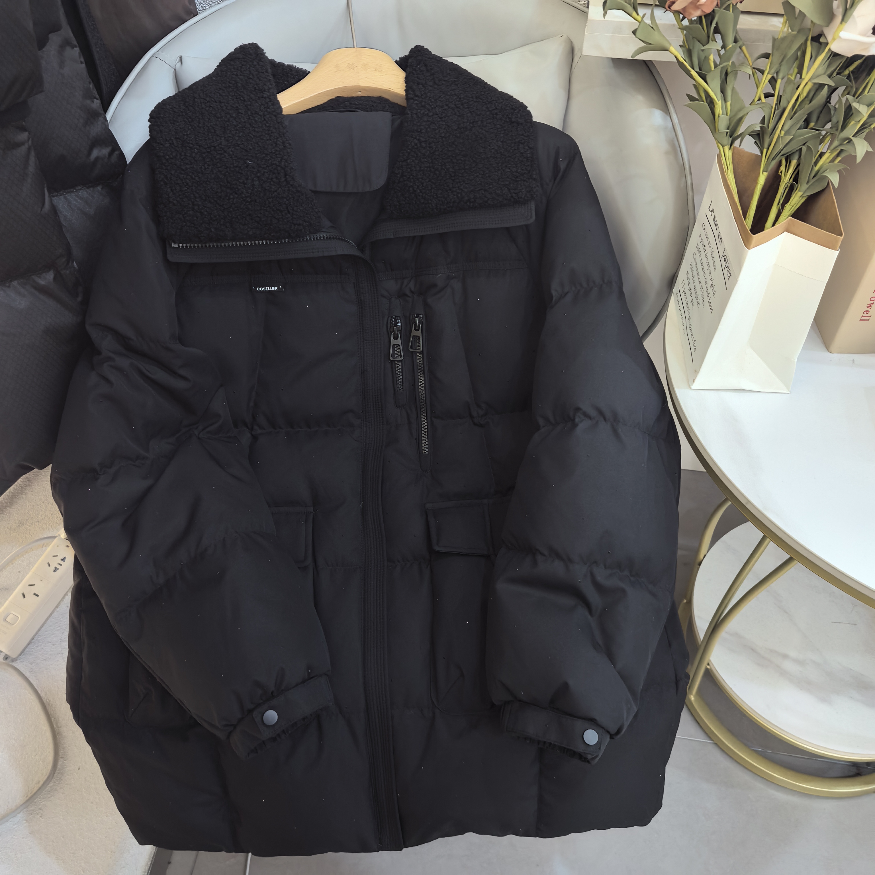 馨语家中长款羽绒服烫钻拉链宽松休闲