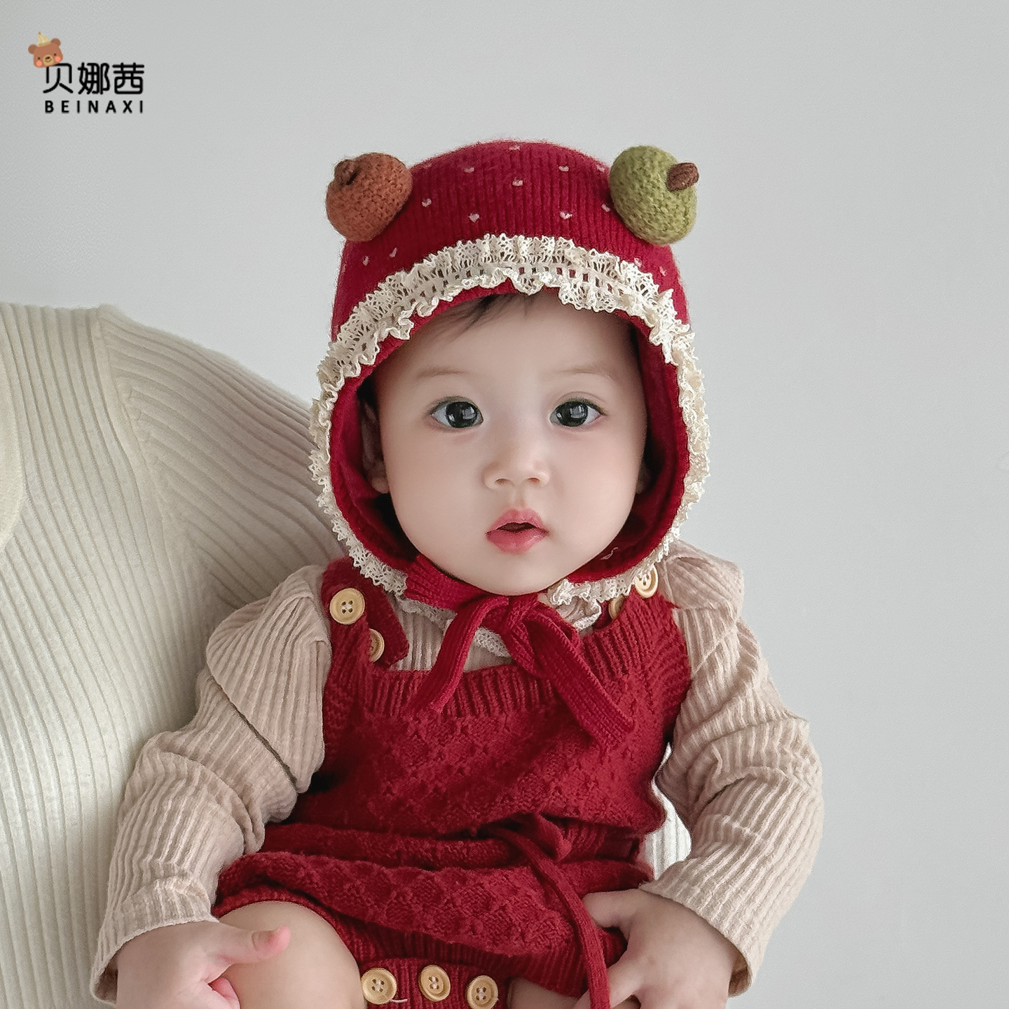 Beinaqian/贝娜茜婴儿帽子秋冬季宝宝保暖加厚针织帽护耳帽毛线帽