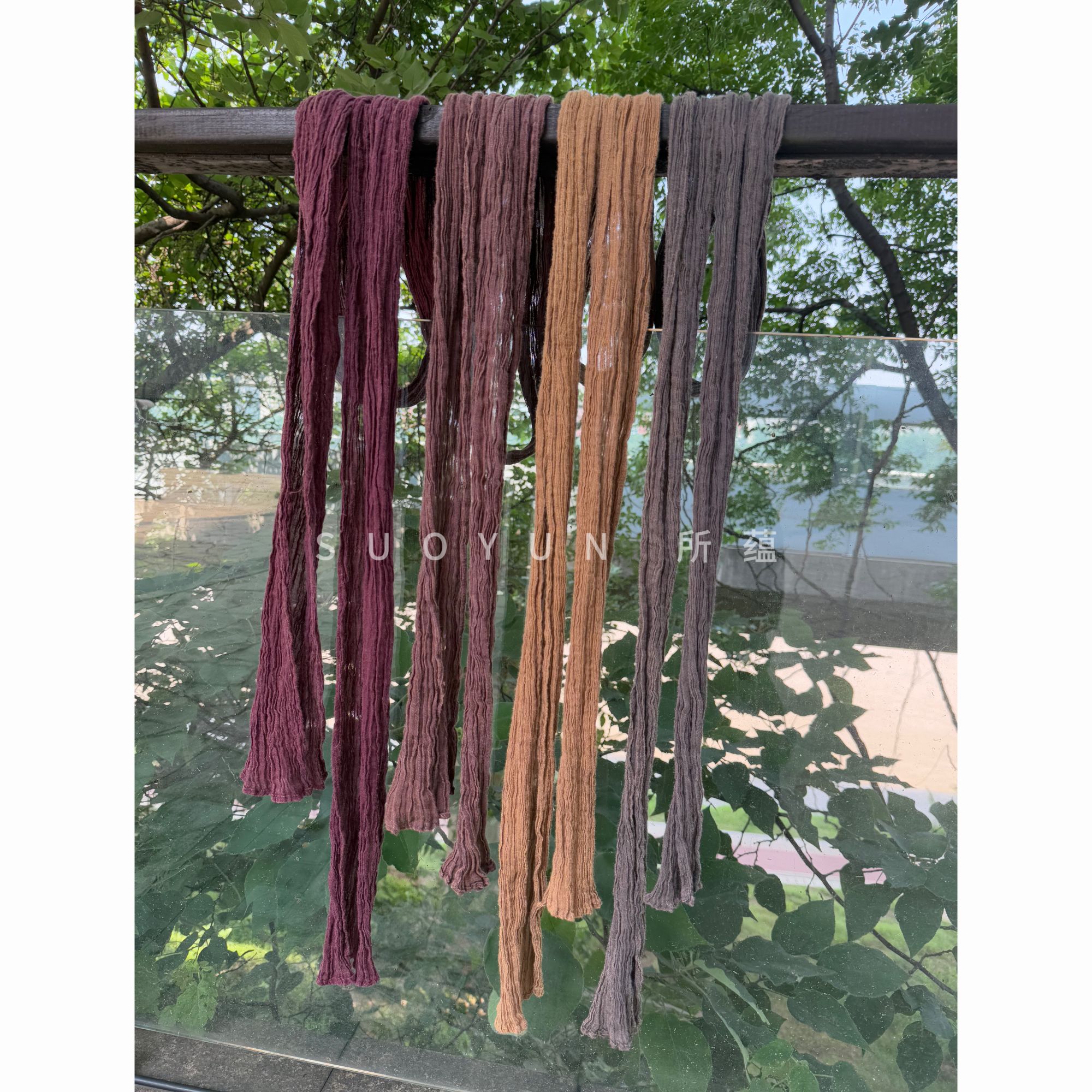 2025所蕴新款复古个性四季百搭纯色重工砂洗做旧炒色亚麻长款围巾