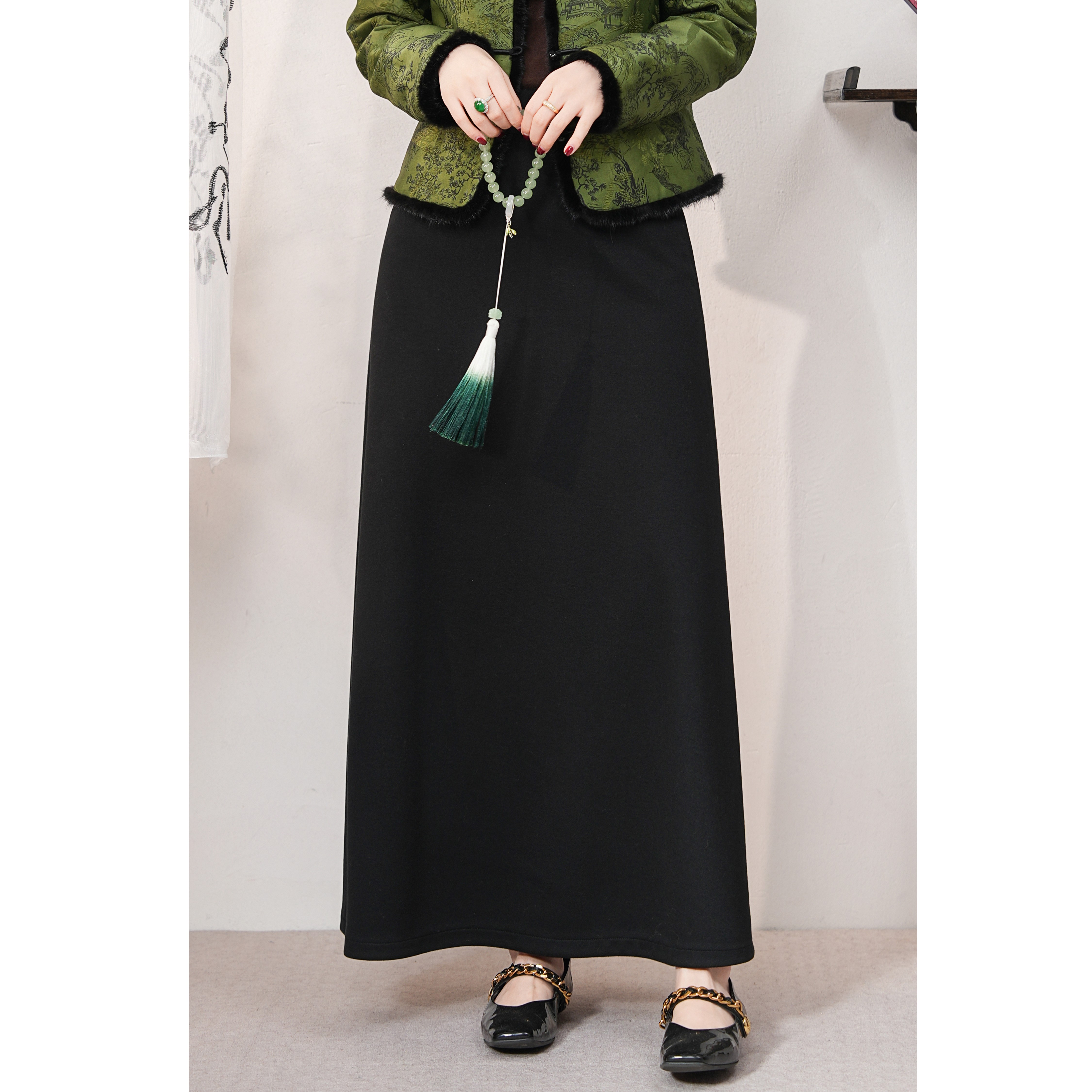 西子/【墨简之美】醋酸羊毛垂坠感高腰A字半身裙/BQZY007