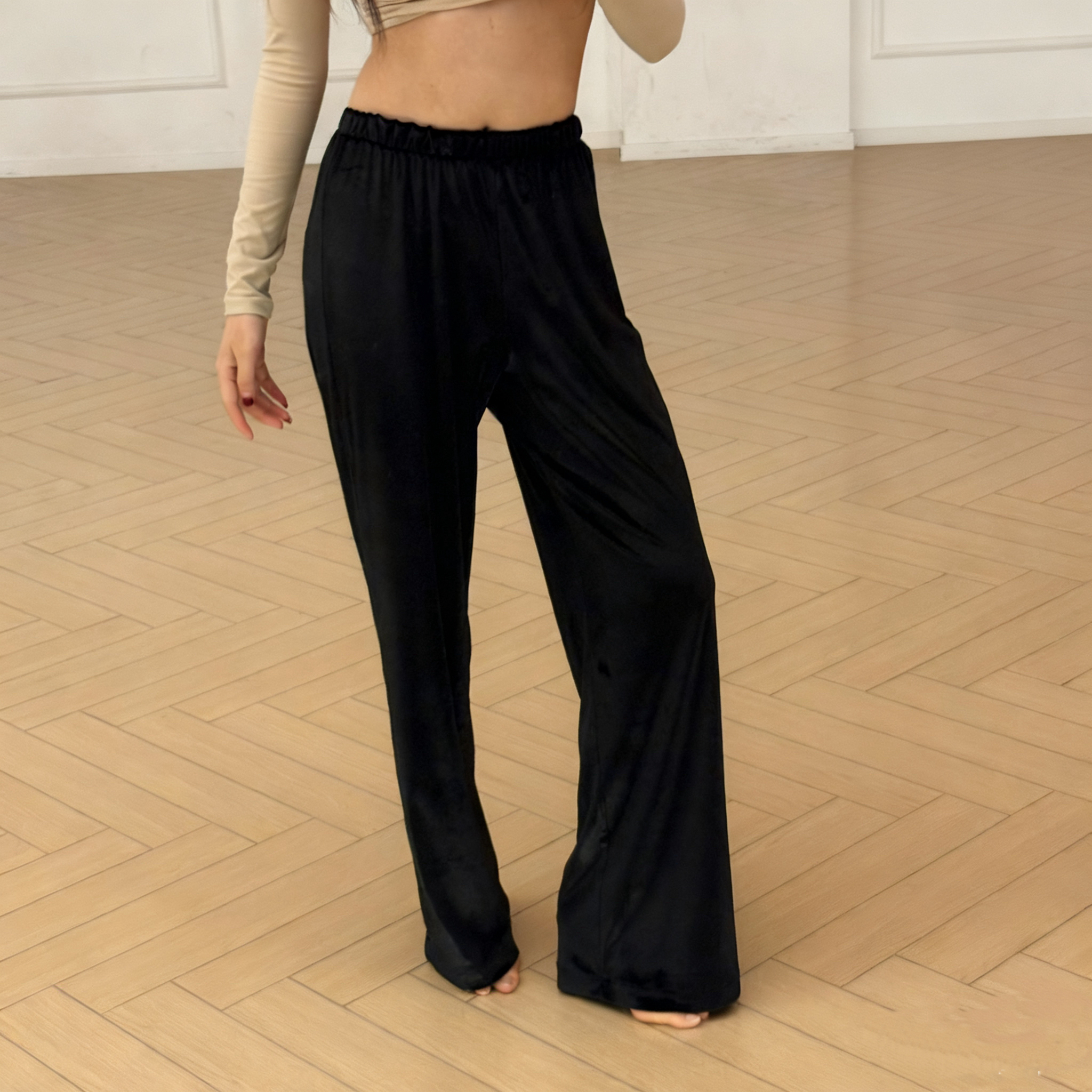 拉丁裤【垂垂裤】韩国进口丝绒巨舒服运动弹力腰直筒裤