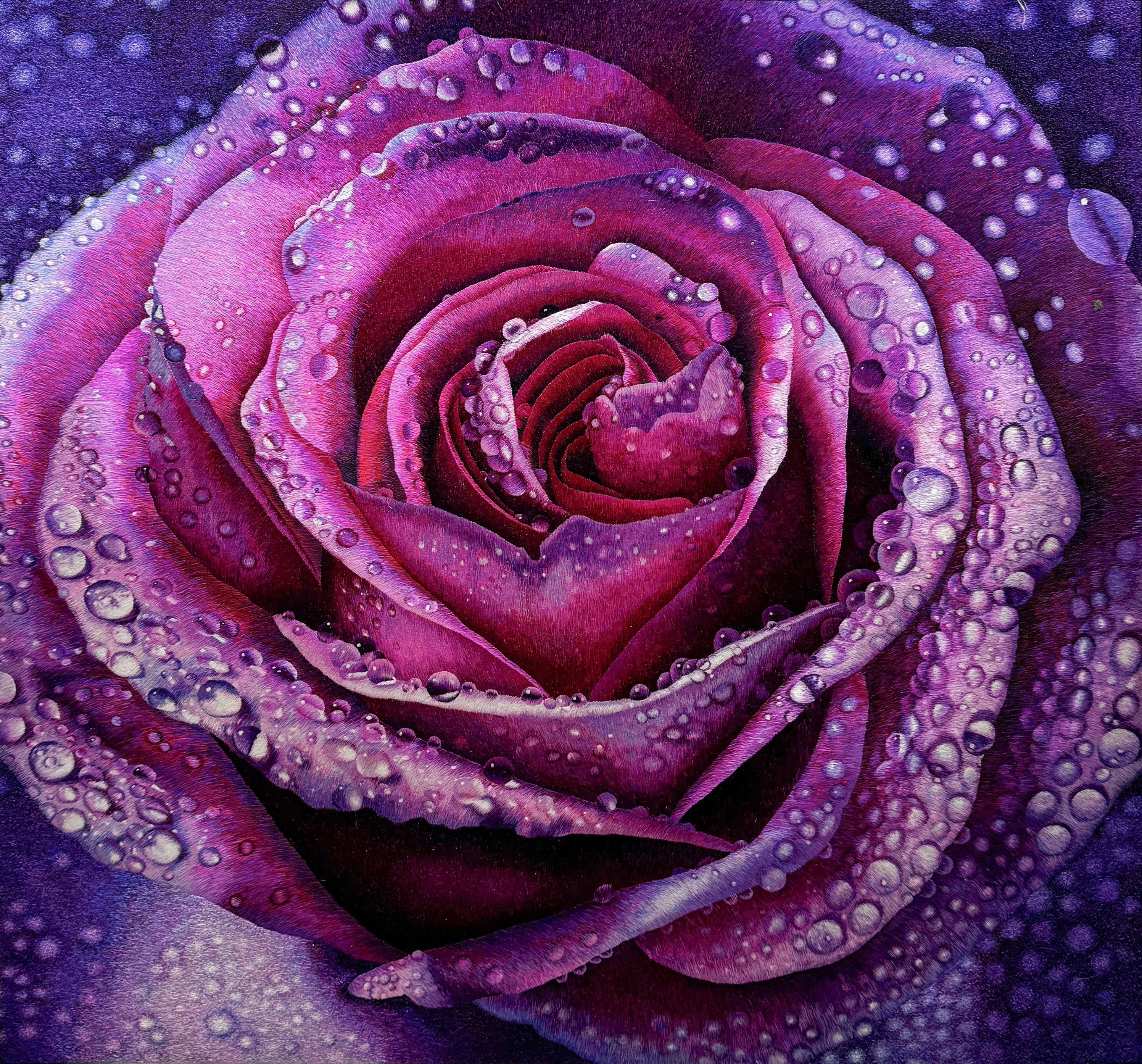 【玫瑰花】纯手工刺绣苏绣精品玄关背景客厅画芯100*100cm