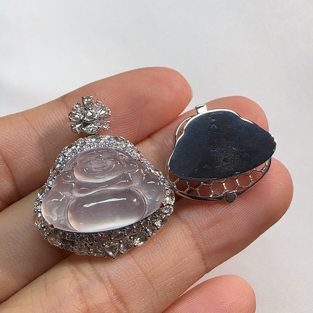 翡翠18K金镶嵌吊坠(不含链)佛公可拆卸后盖