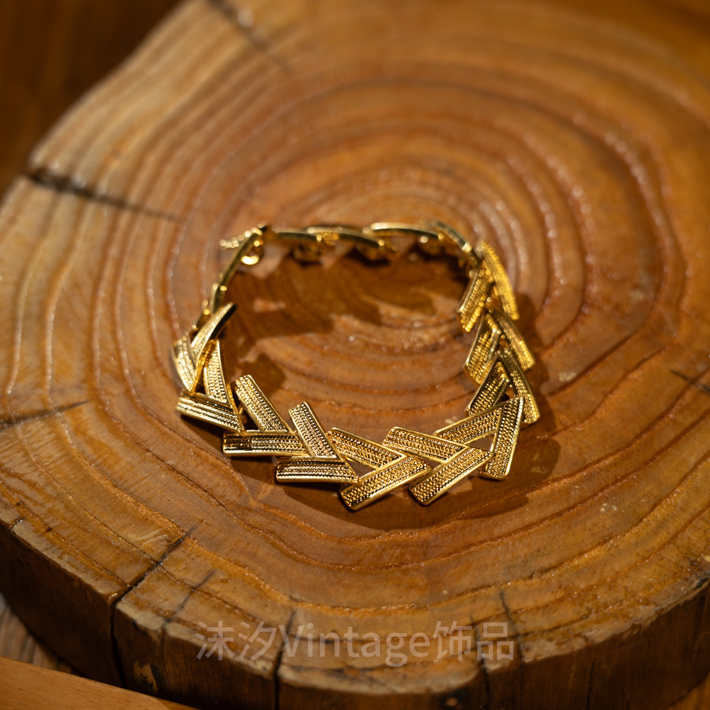 铜合金手链 中古Vintage温金镀金手链重工复古电镀手工链