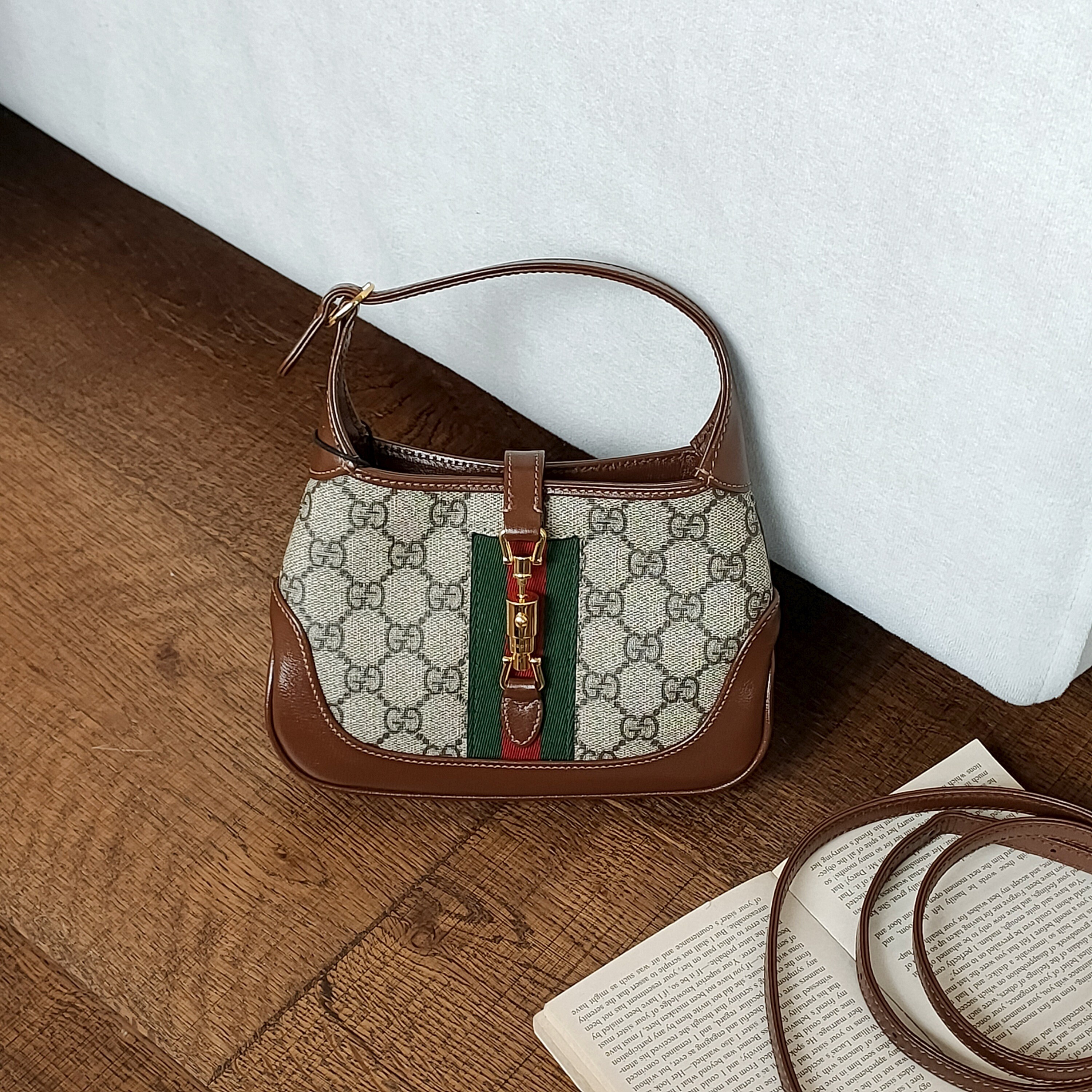 95新 GUCCI/古驰 Azul-棕色老花jackie1961 mini斜挎包45334