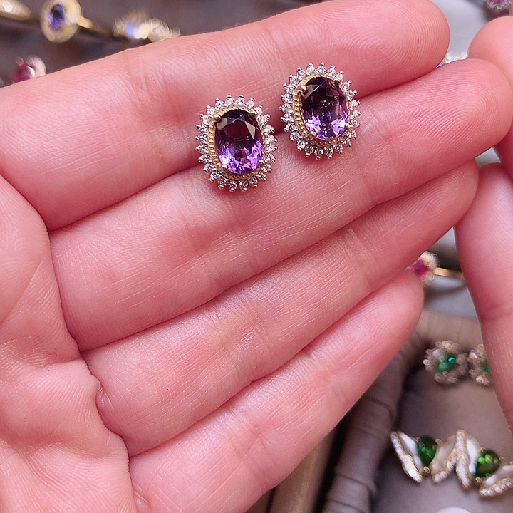 紫晶耳饰银S925镶嵌天然水晶耳饰