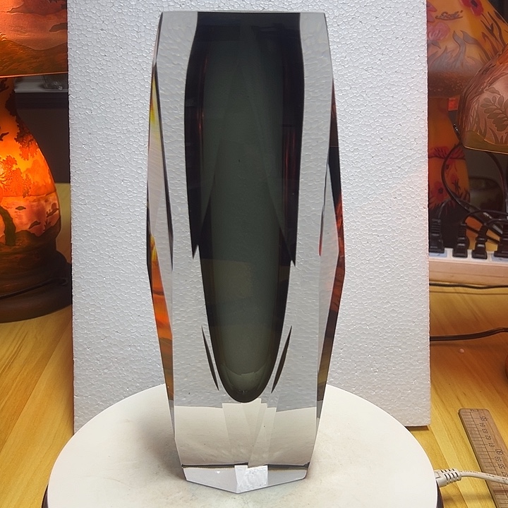 银***3琉璃手工艺品灰色切割面花瓶花器高28