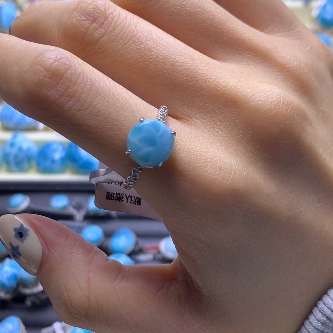 针钠钙石（海纹石）未镶嵌戒指蛋面戒指色差略异