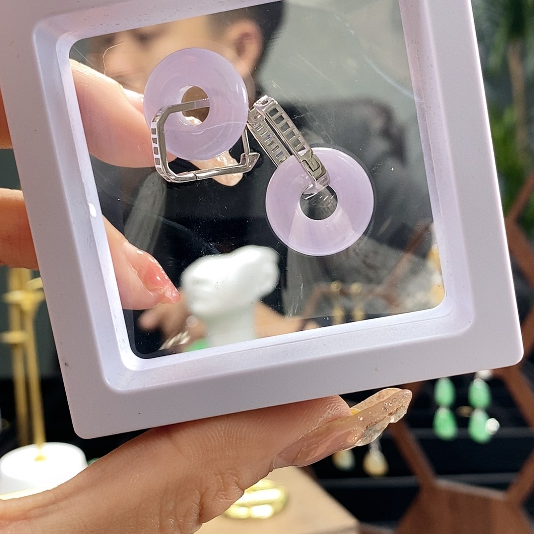 翡翠耳饰银S925镶嵌翡翠