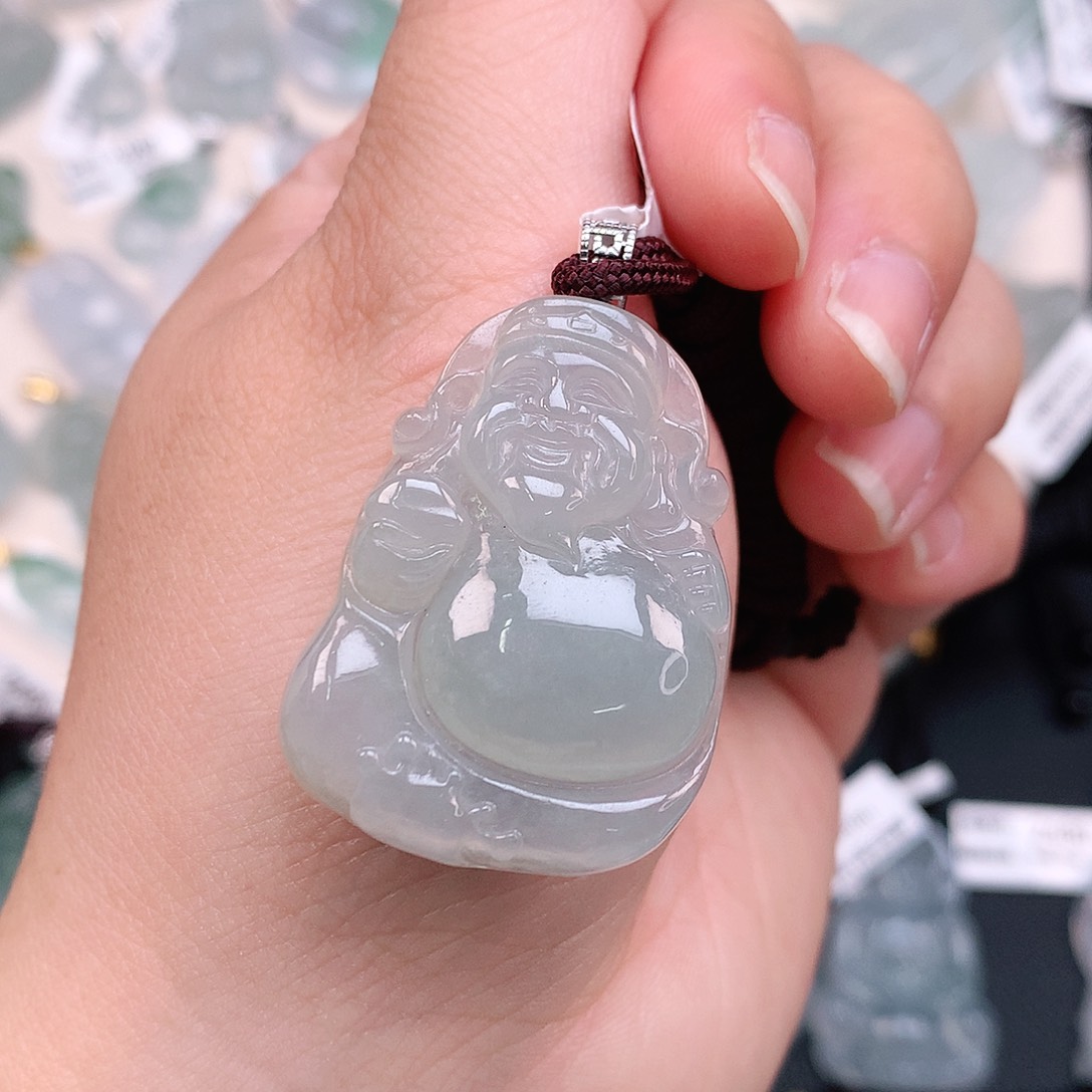 翡翠颈饰18K金镶嵌晴财神爷36*26*6.0