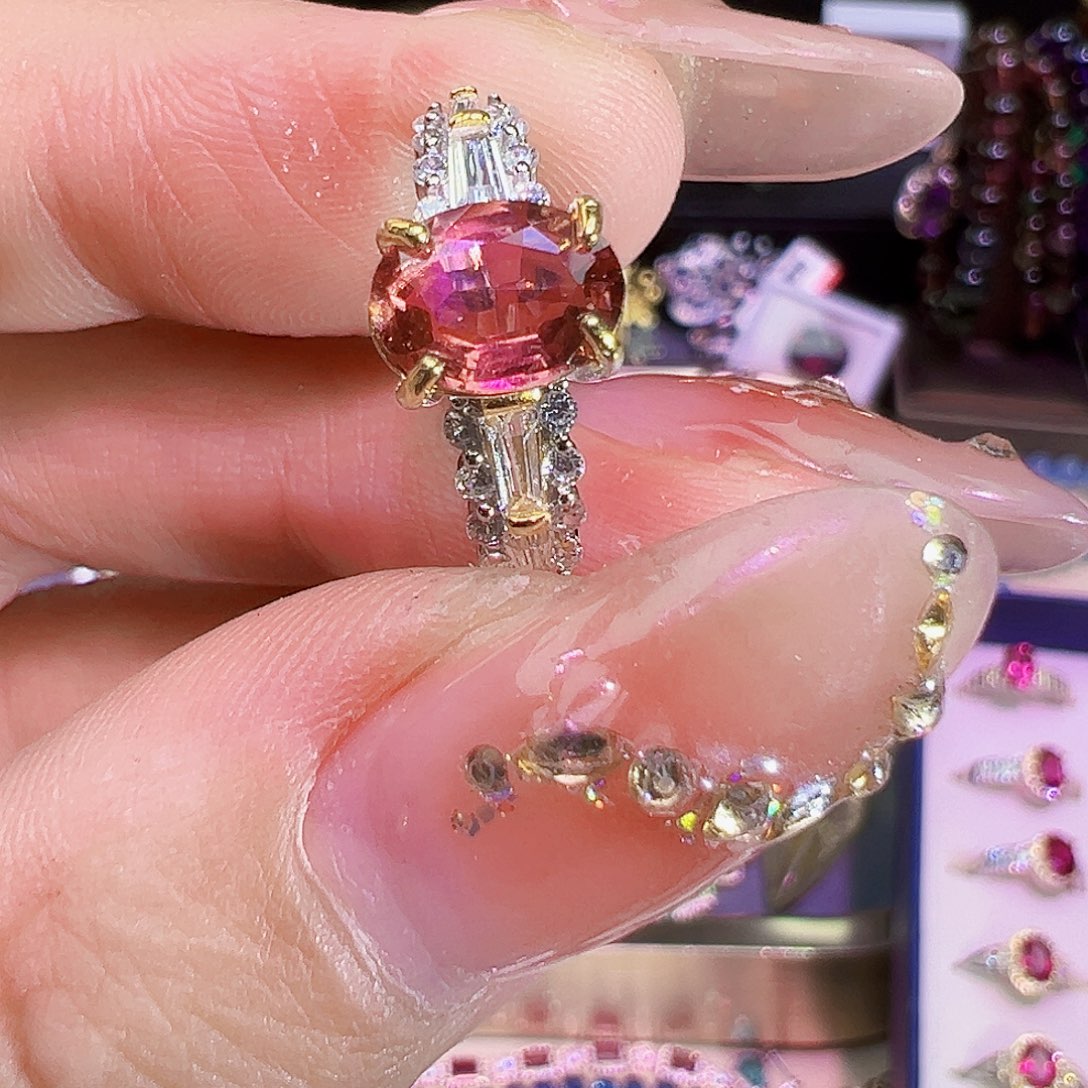 碧玺戒指银S925镶嵌碧玺