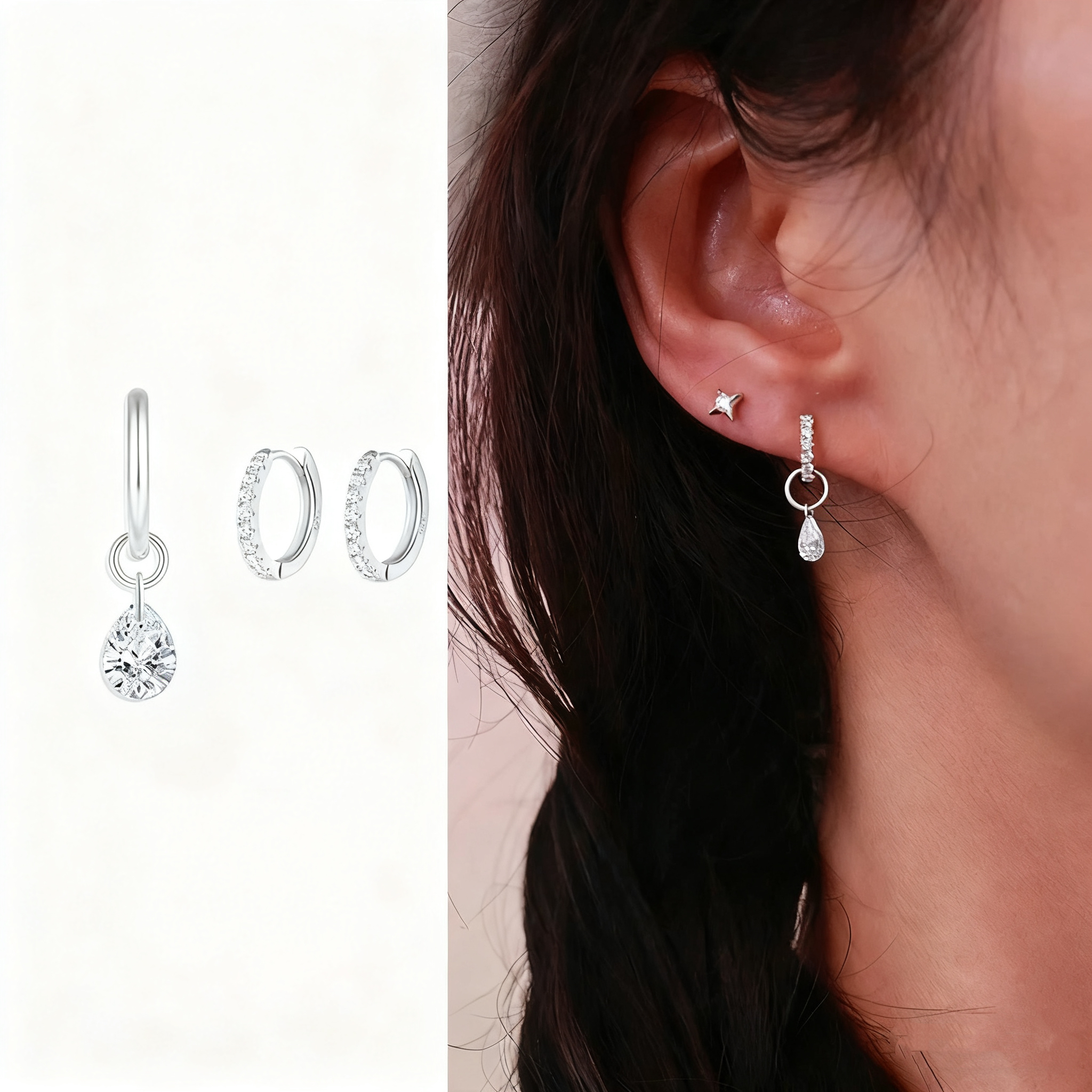 实验室培育钻石18k金Jennie同款水滴小众轻奢一款多戴耳扣