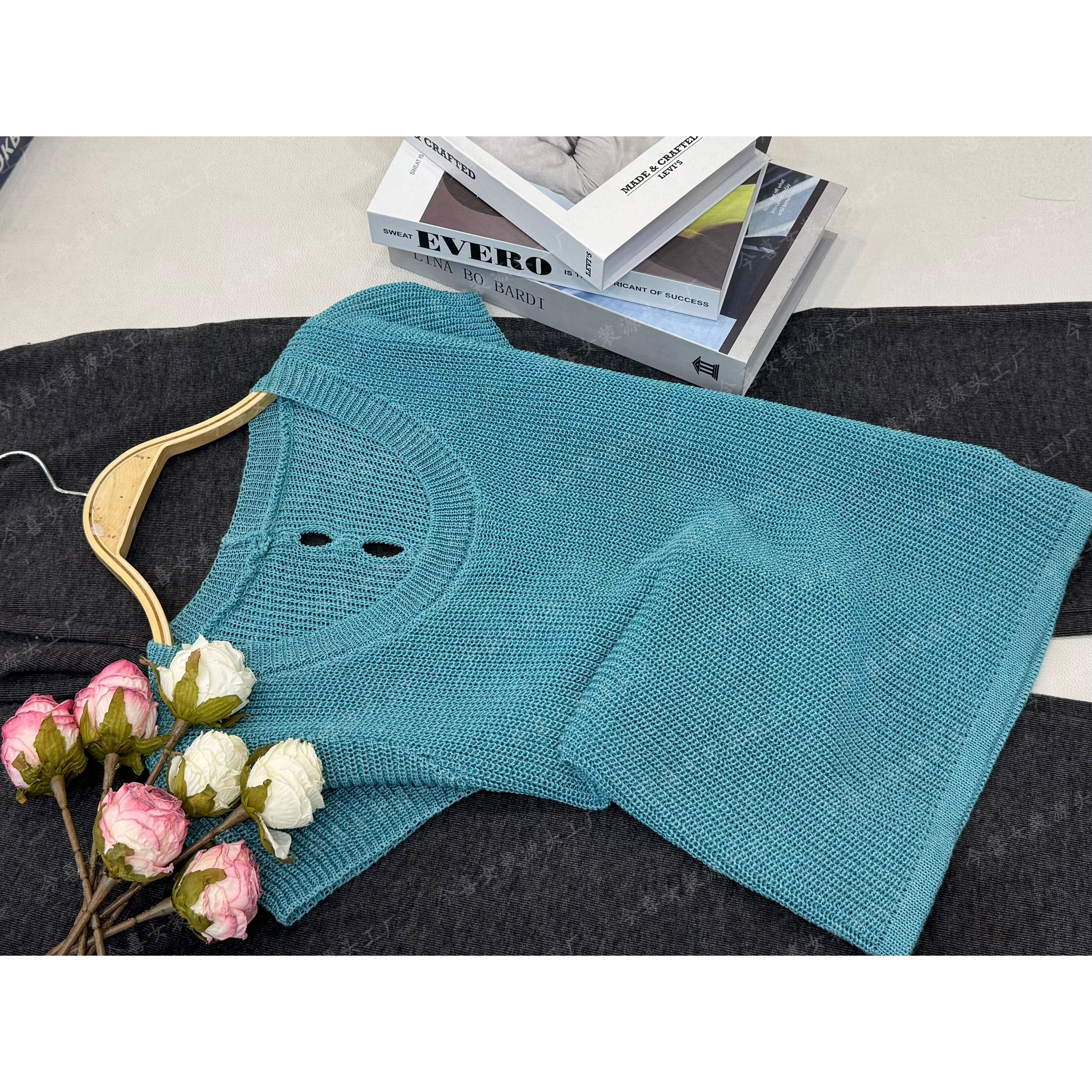 【湖蓝色镂空钉珠】夏季新款百搭宽松防晒上衣QC2656