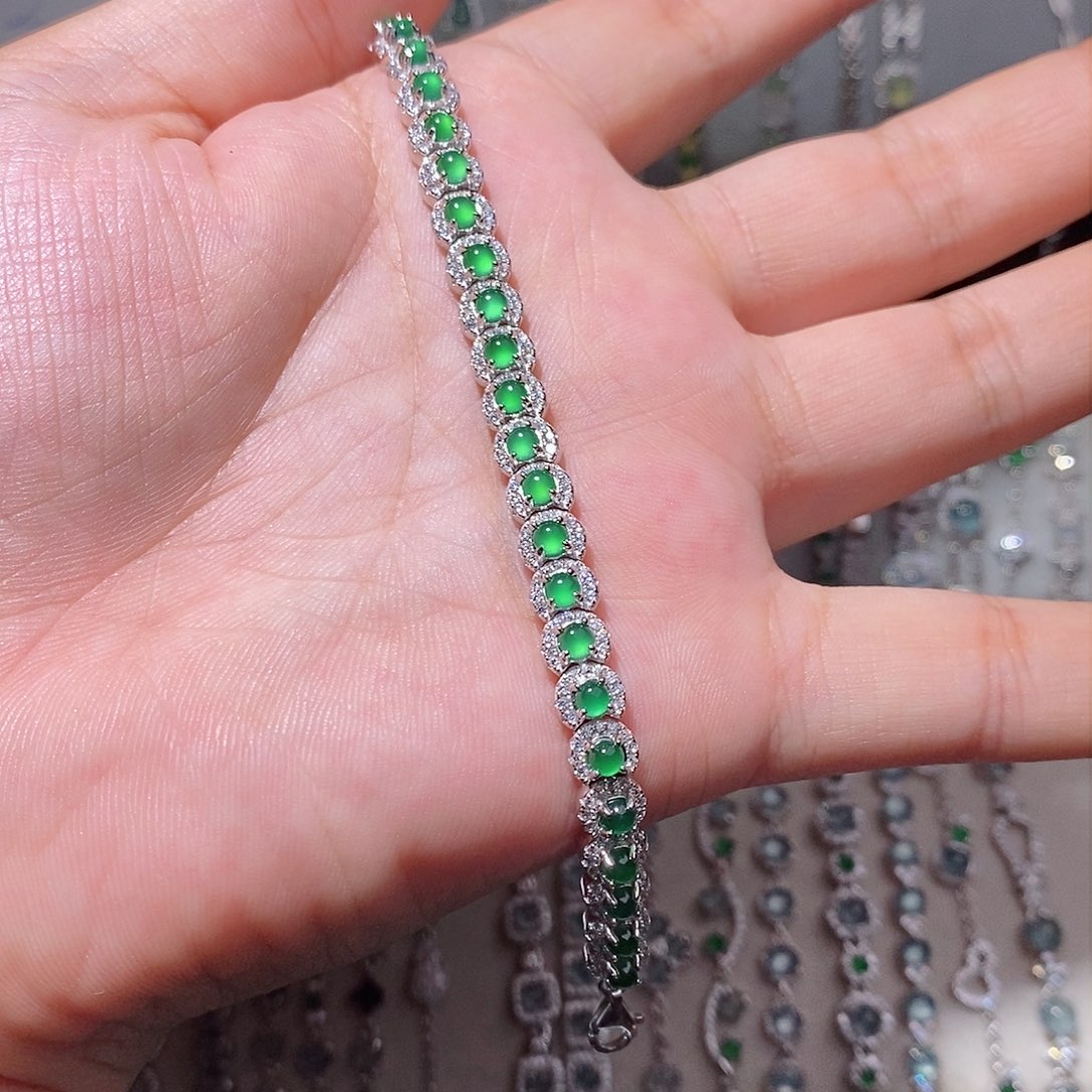 银S925镶嵌手链翡翠k j j j