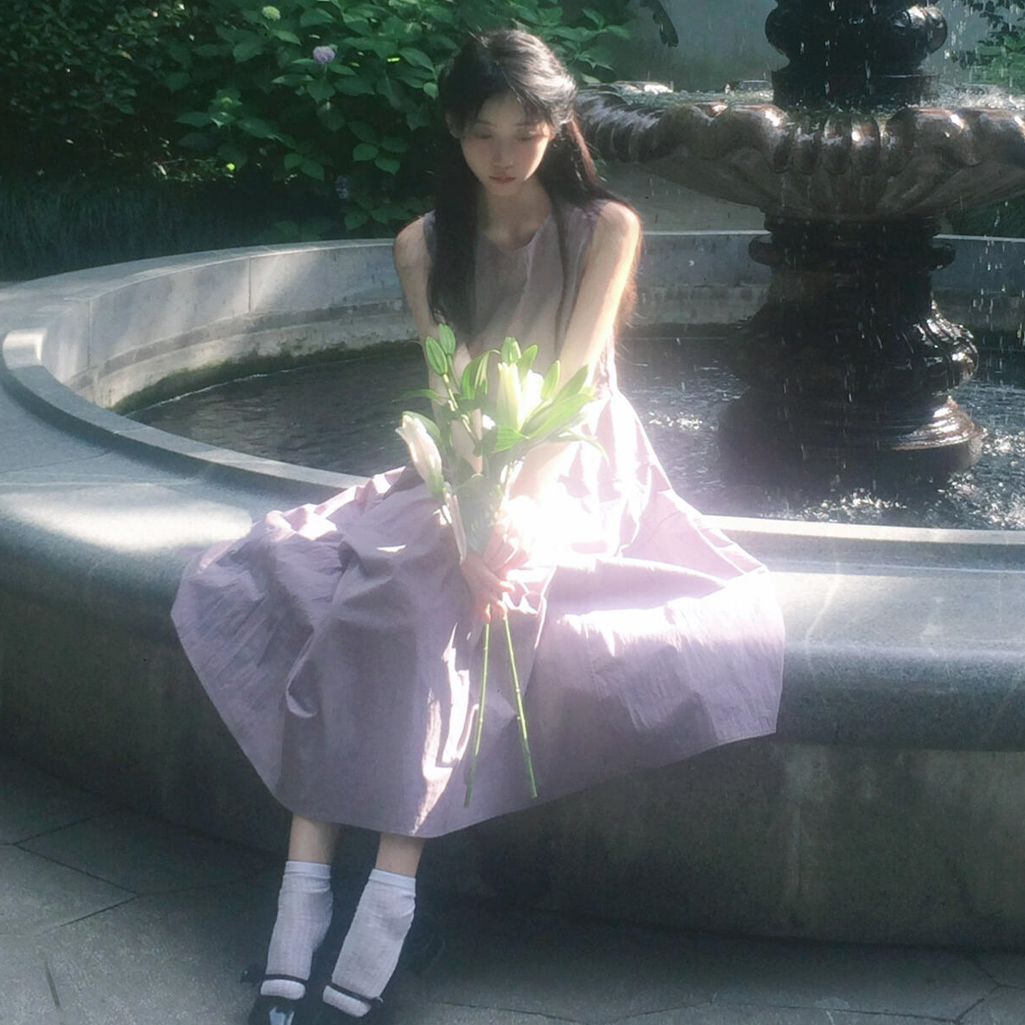 【现货+运补】法式复古高级感紫色连衣裙子女2025夏季长裙收腰裙