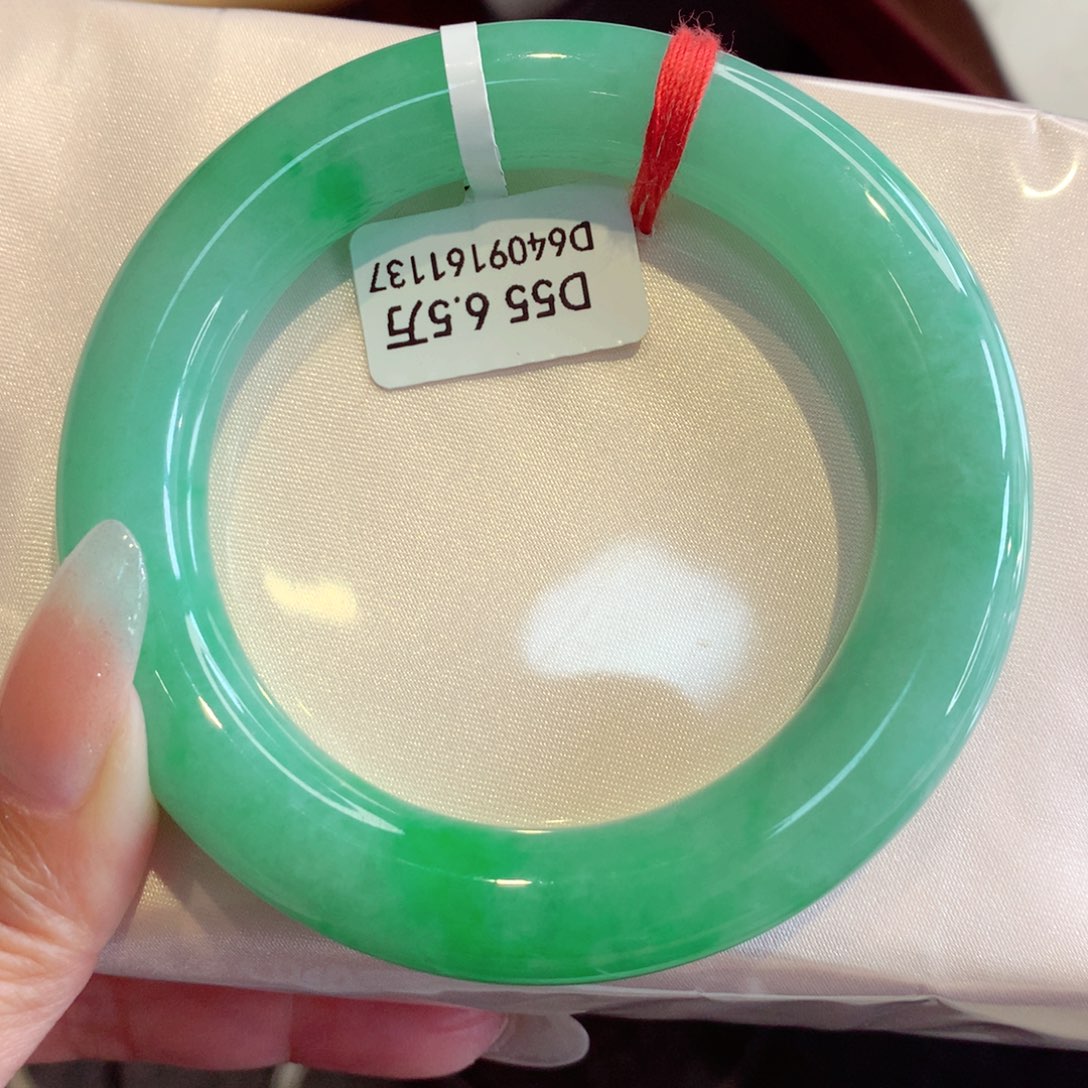 未镶嵌手镯翡翠55胖圆条满绿（12号）