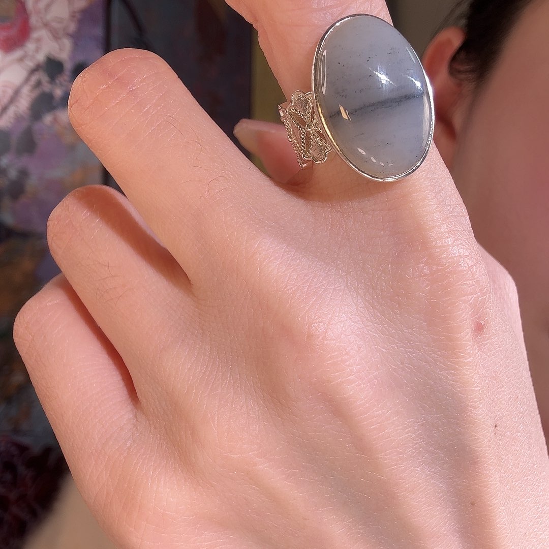 和田玉银S925镶嵌戒指