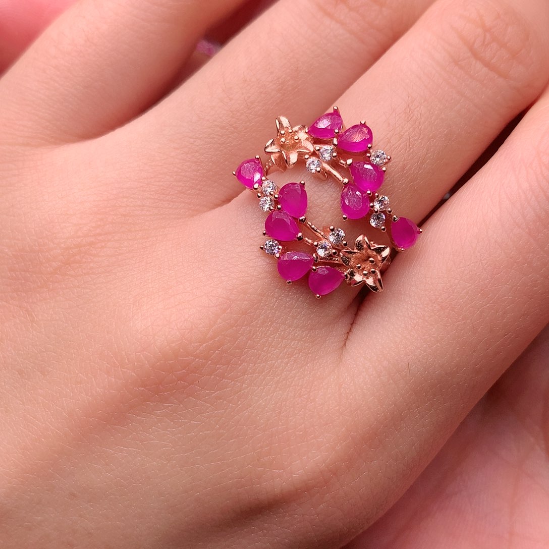 红宝石戒指银S925镶嵌