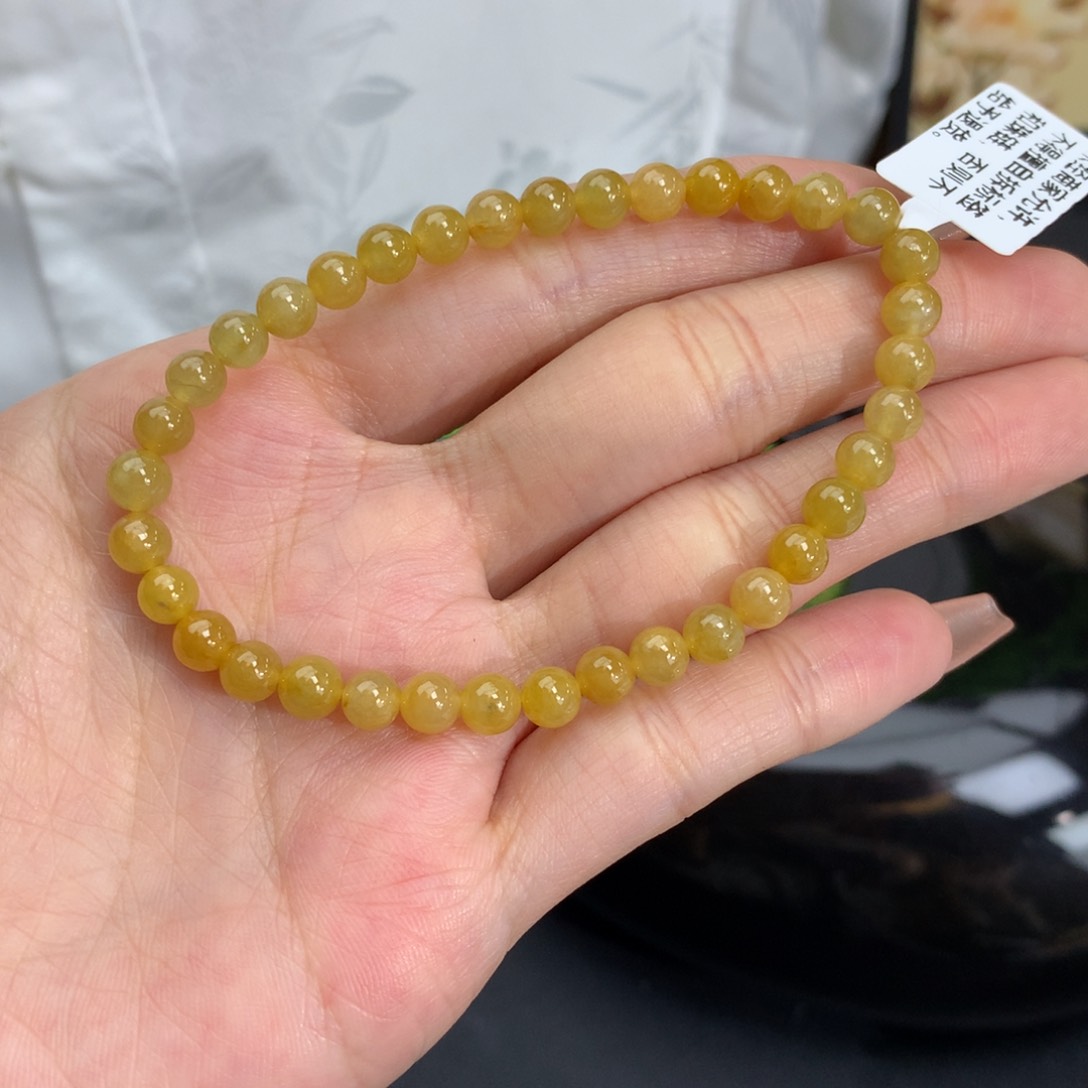 翡翠手链未镶嵌卡5冰胶鸡油黄手串