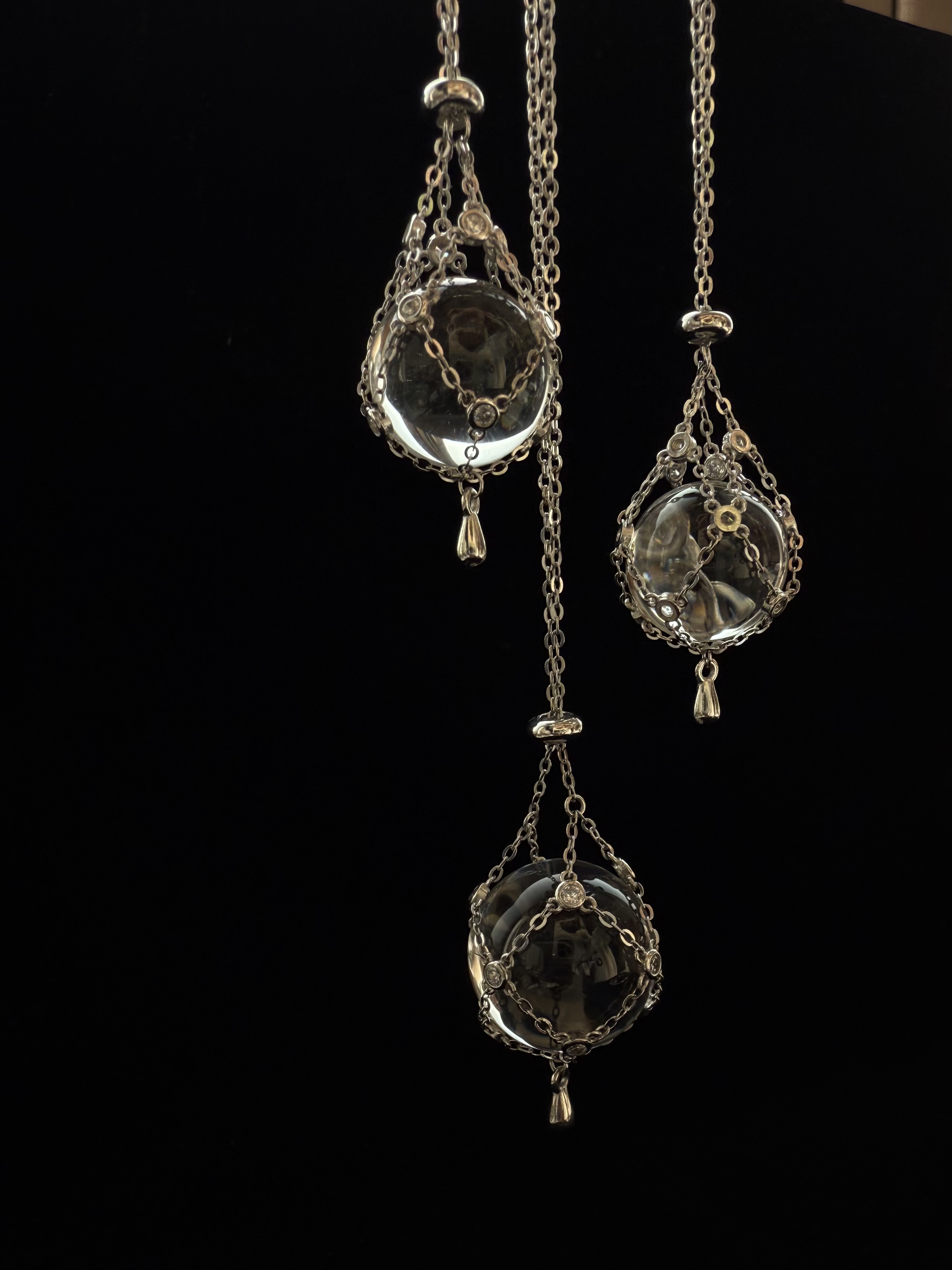 天然白水晶S925银镂空球吊坠项链灵动通透百搭气质锁骨链